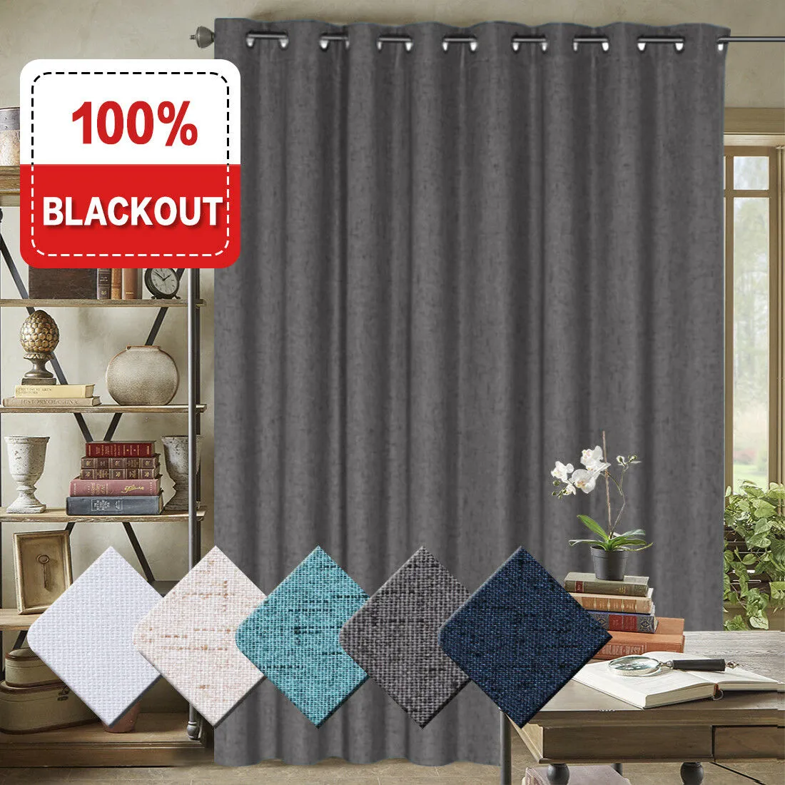 100% Blackout Curtains for Bedroom Linen Textured Double Wide Blockout Curtains