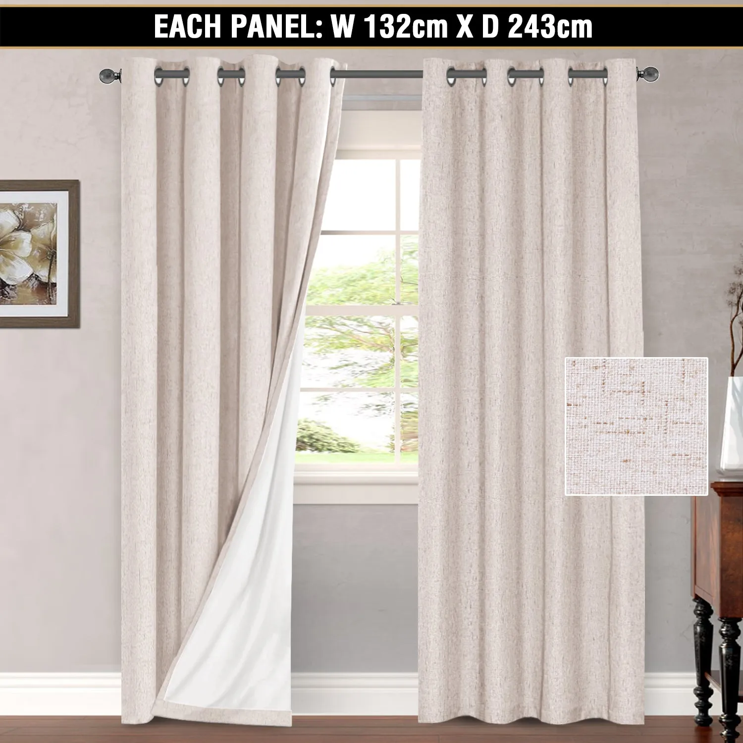 100% Blockout Curtains Pair Rich Linen Textured Full Blackout Curtain Draperies