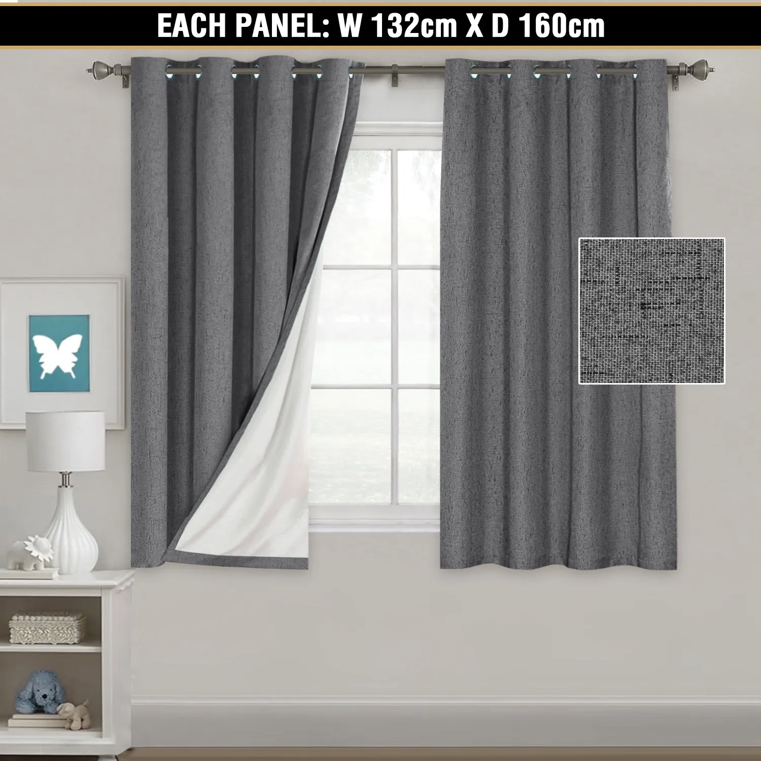 100% Blockout Curtains Pair Rich Linen Textured Full Blackout Curtain Draperies