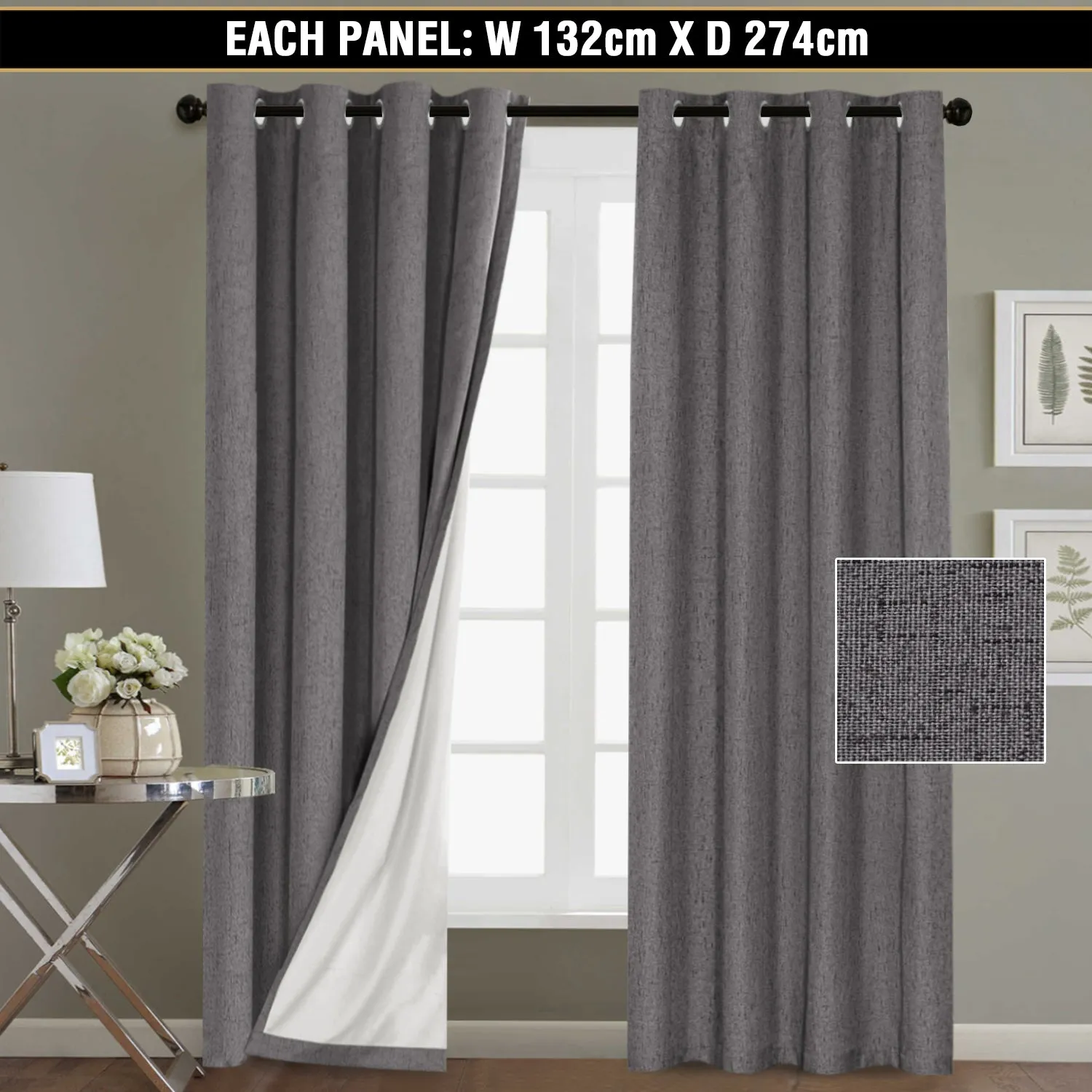 100% Blockout Curtains Pair Rich Linen Textured Full Blackout Curtain Draperies