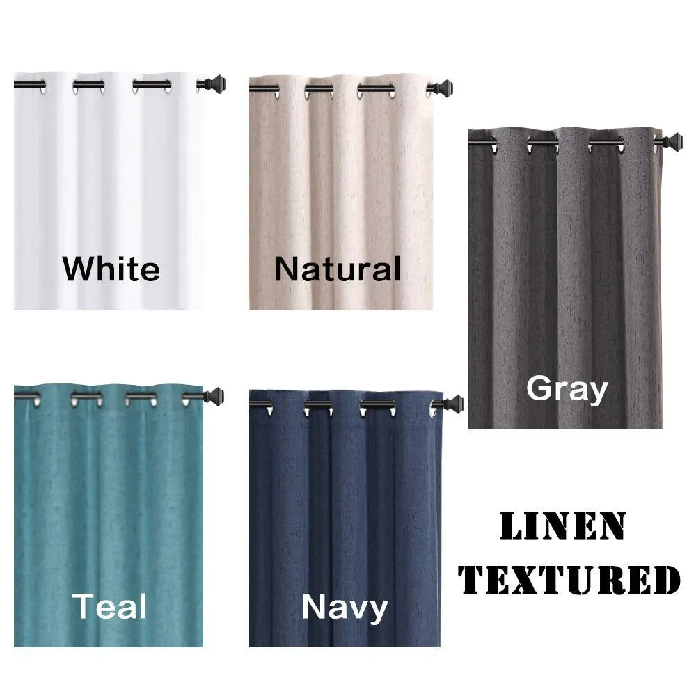 100% Blockout Curtains Pair Rich Linen Textured Full Blackout Curtain Draperies