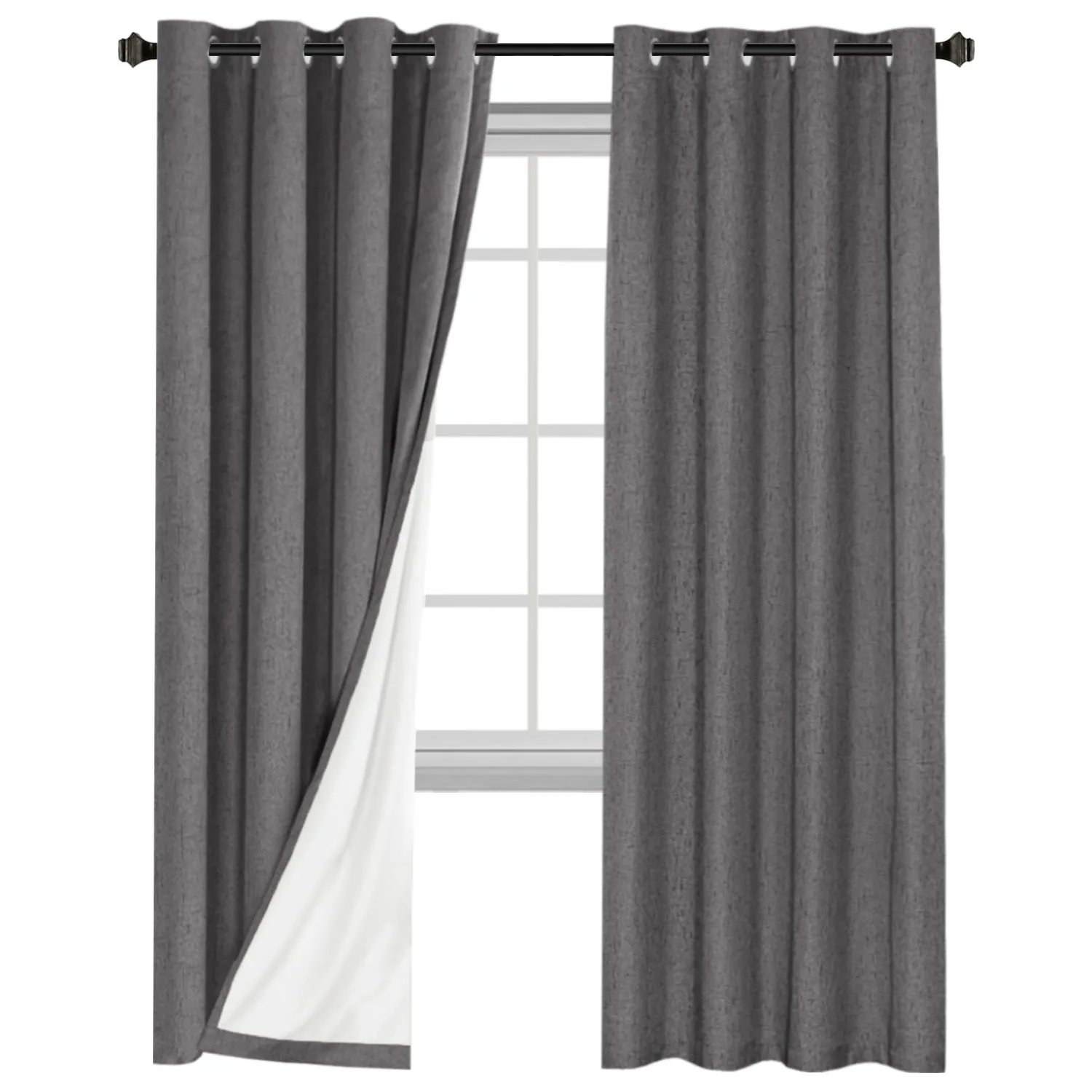 100% Blockout Curtains Pair Rich Linen Textured Full Blackout Curtain Draperies