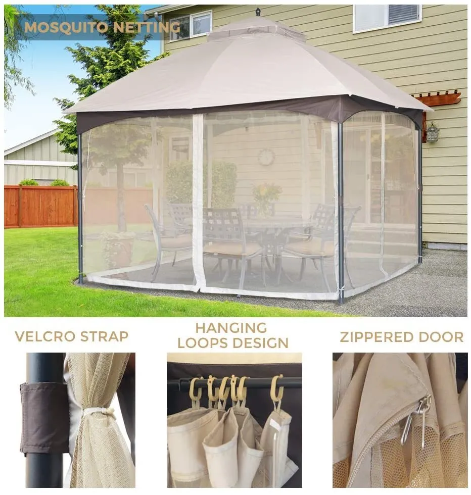 10x12 ft Softop Metal Gazebo, with Mosquito Net Sunshade Curtains