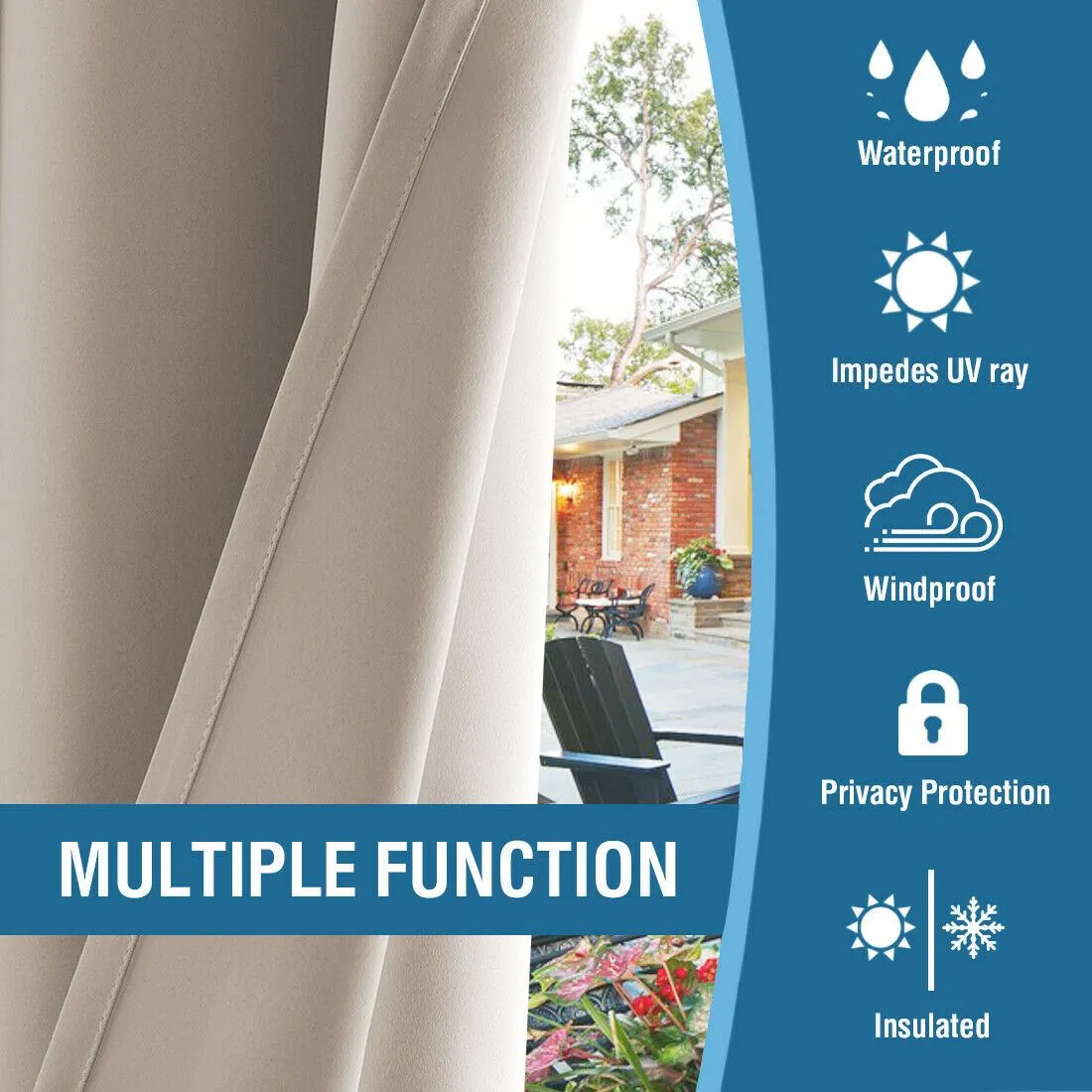 1x Outdoor Curtains Waterproof Thermal Insulated Blackout Drapes for Deck/Gazebo