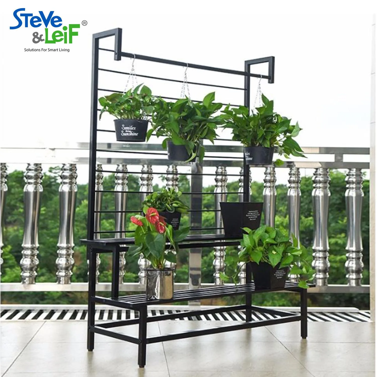 2 - 3 Steps Gardening Plant Rack With Wheels for Flower Pots (Black)