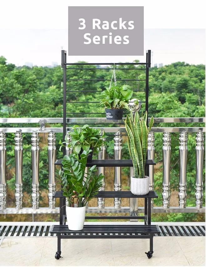 2 - 3 Steps Gardening Plant Rack With Wheels for Flower Pots (Black)