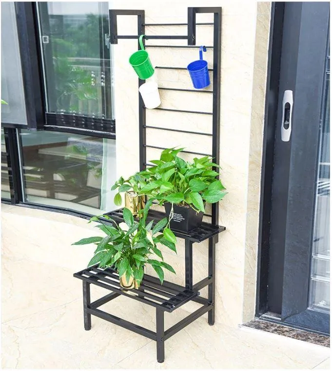 2 - 3 Steps Gardening Plant Rack With Wheels for Flower Pots (Black)