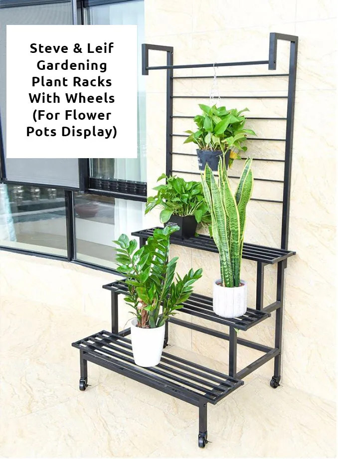 2 - 3 Steps Gardening Plant Rack With Wheels for Flower Pots (Black)