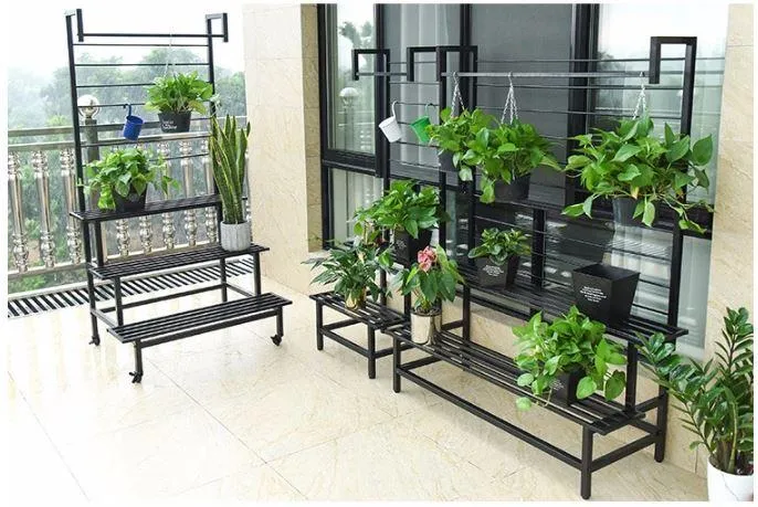 2 - 3 Steps Gardening Plant Rack With Wheels for Flower Pots (Black)