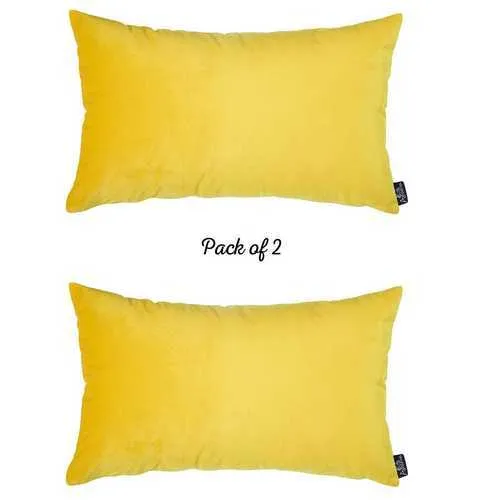 21"x14" Yellow Velvet Decorative Throw Pillow Cover (2 Pcs in set)