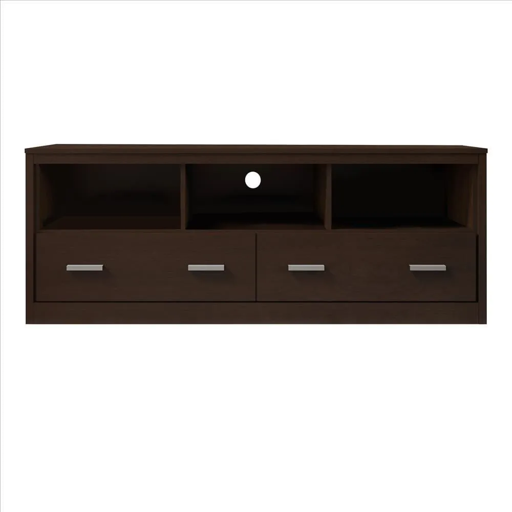 59 Inch Wooden TV Stand with 2 Drawers and 3 Open Compartments, Tobacco Brown By The Urban Port