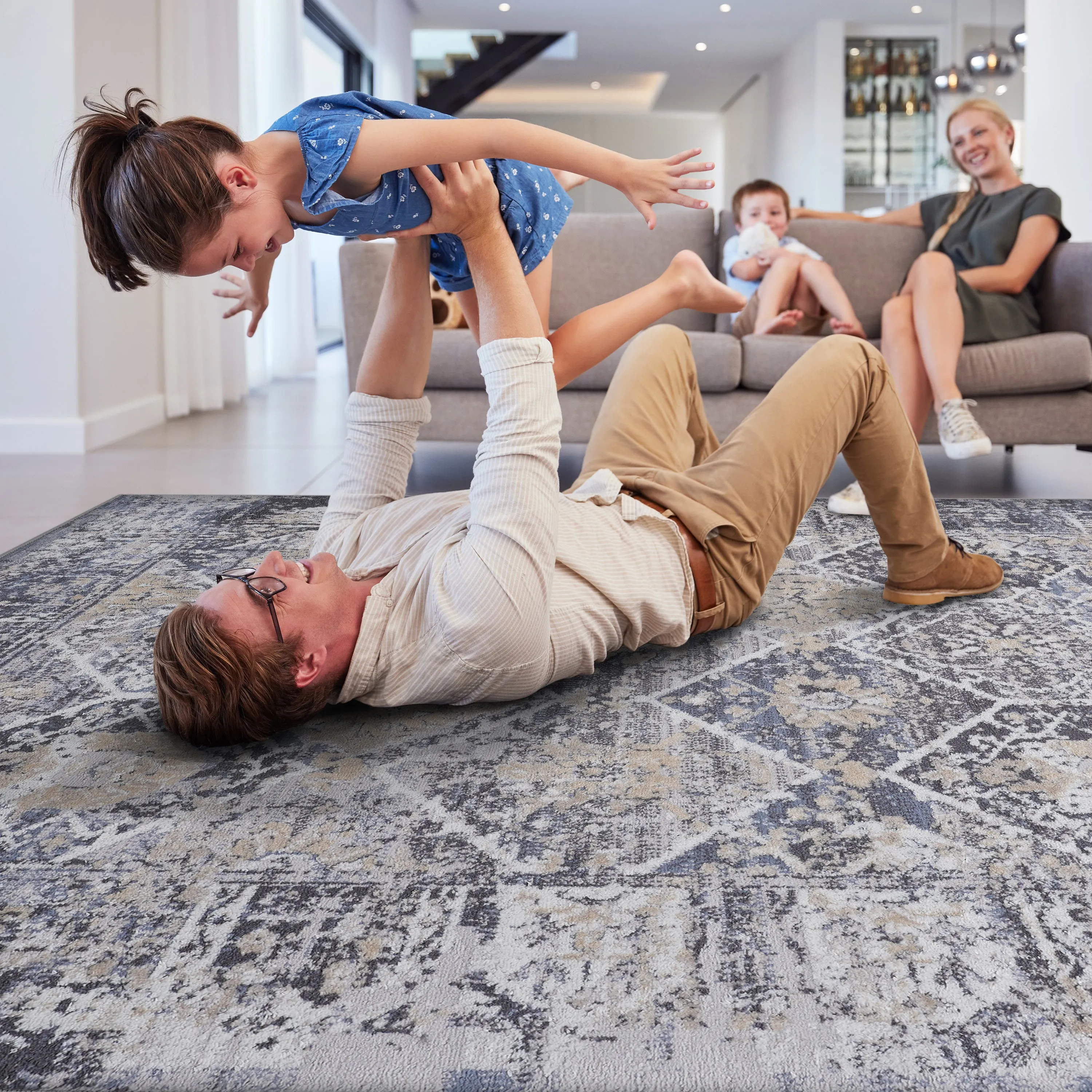 5X7 Grey/Blue /Traditional Non-Shedding Living Room Bedroom Dining Home Office Stylish and Stain Resistant Area Rug