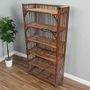 6-Tier Bamboo Wooden Bookshelf | Home Decor Storage Organizer for Room, Office Files | Display Rack, Home Library, Book Stand | Book Rack for Study Room | Size-24*11*45 Inch (Large)