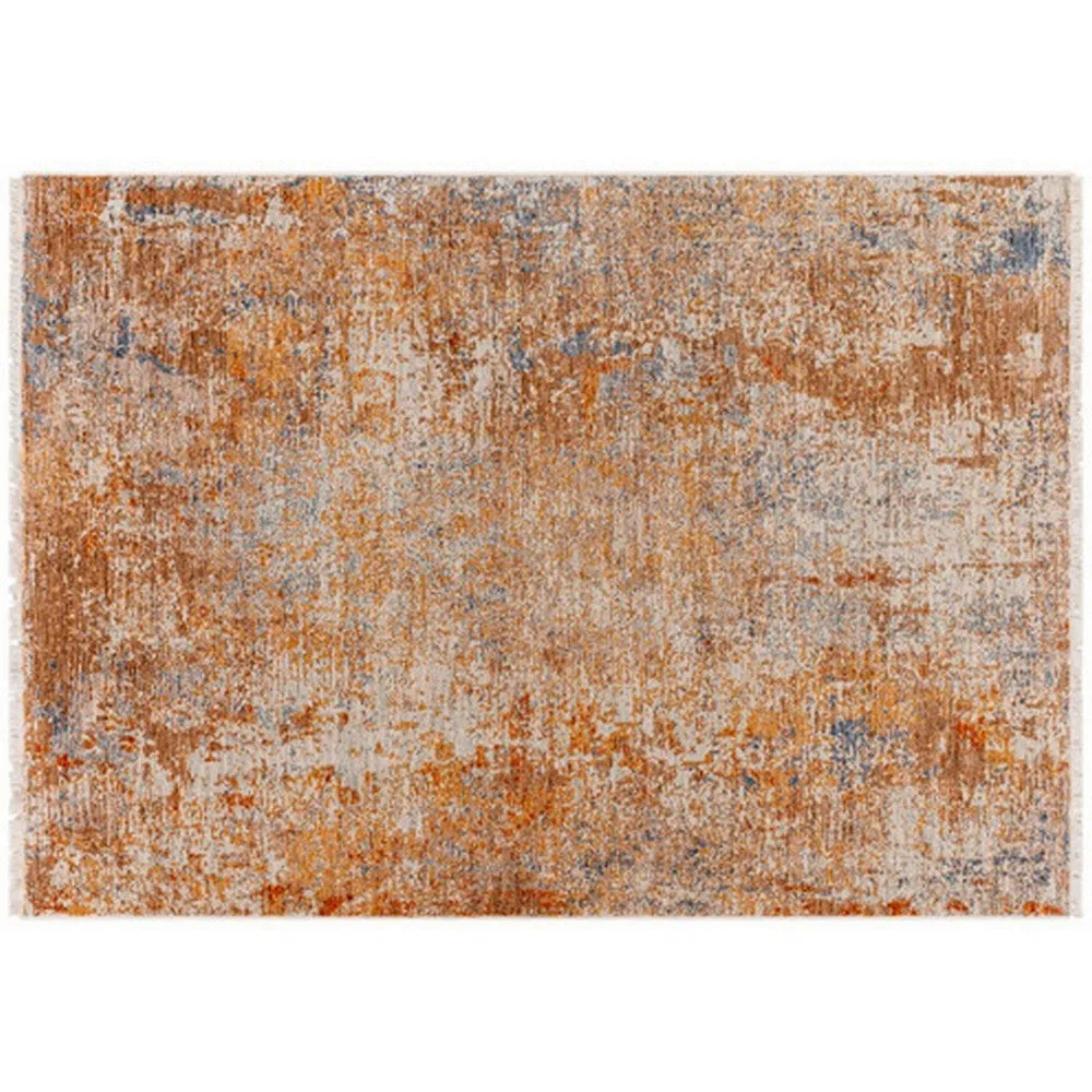 8 x 10 Modern Area Rug, Abstract Design, Soft Fabric, Orange, Brown, Blue By Casagear Home