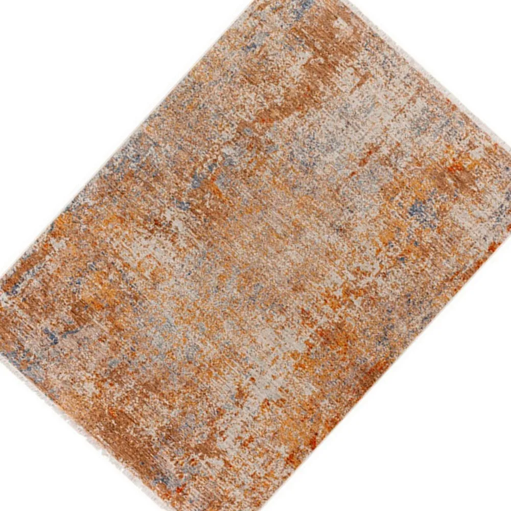 8 x 10 Modern Area Rug, Abstract Design, Soft Fabric, Orange, Brown, Blue By Casagear Home