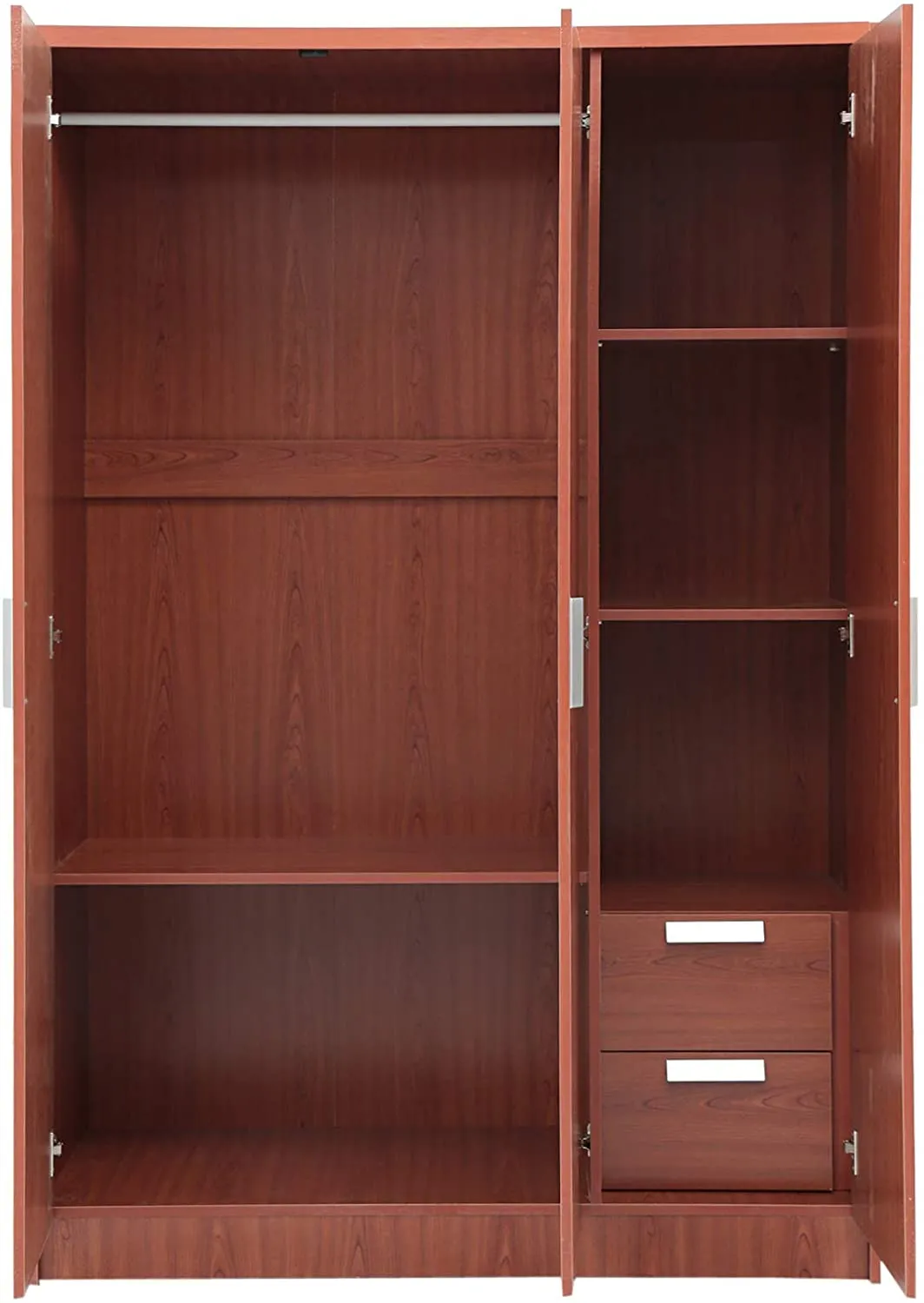 AFT Three Door Wooden Wardrobe with Drawers, Cherry Brown