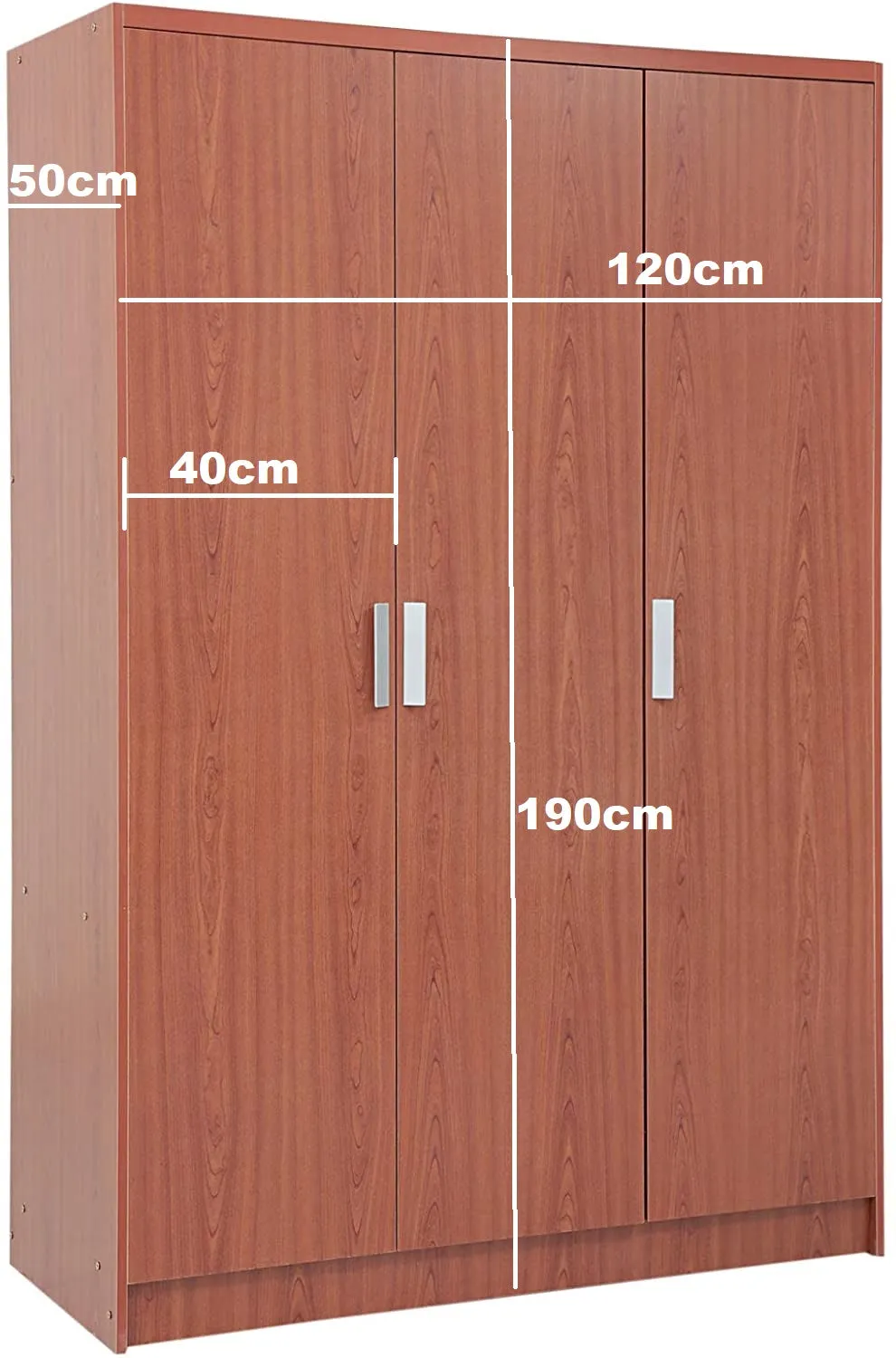 AFT Three Door Wooden Wardrobe with Drawers, Cherry Brown