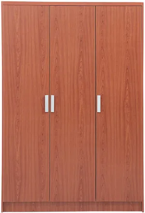 AFT Three Door Wooden Wardrobe with Drawers, Cherry Brown