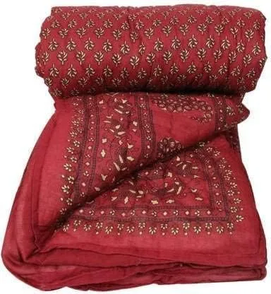 AKARSHAK Craft 240 TC Double Bed Organic Cotton Jaipuri Razai Bed Blanket Ac Quilt for Winter Soft Light Weight Rajasthani Traditional Rajai Cotton Comforter (Rani, Double Bad)