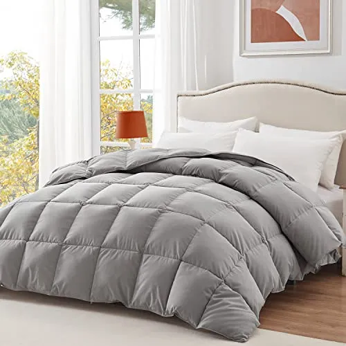 All Season Comforter - 100% Cotton Downproof Hypoallergenic Fabric - Quilted Fluffy Comforters with Corner Tabs