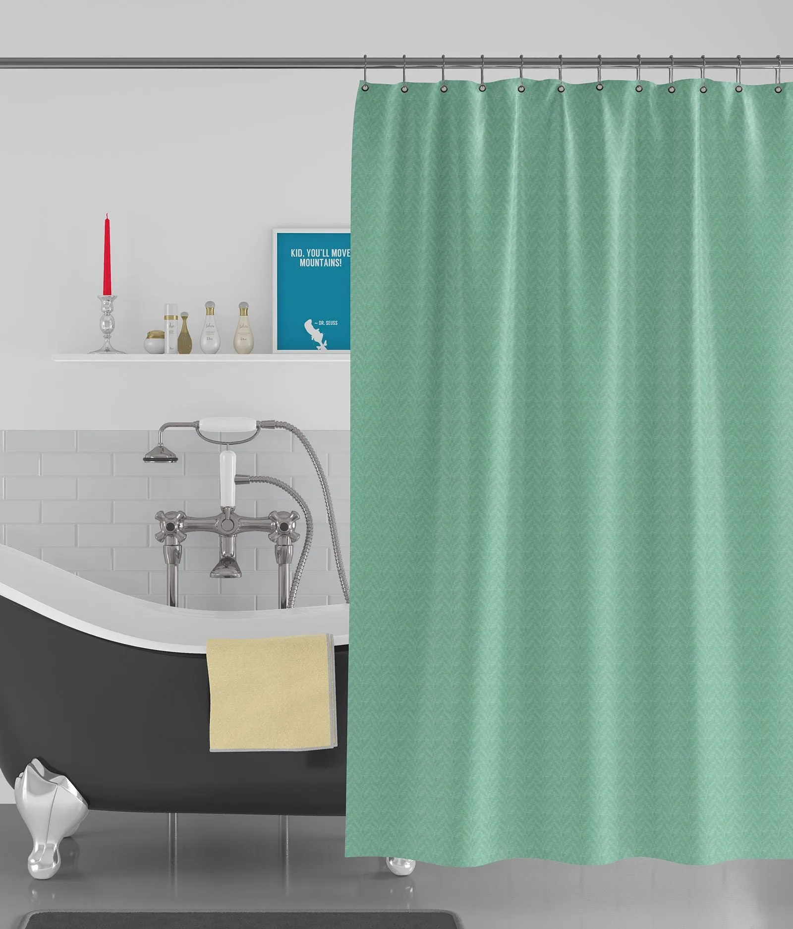 American-Elm Box Textured Dark Green Anti Bacterial Water-Repellent Shower Curtain, Bathroom Curtains