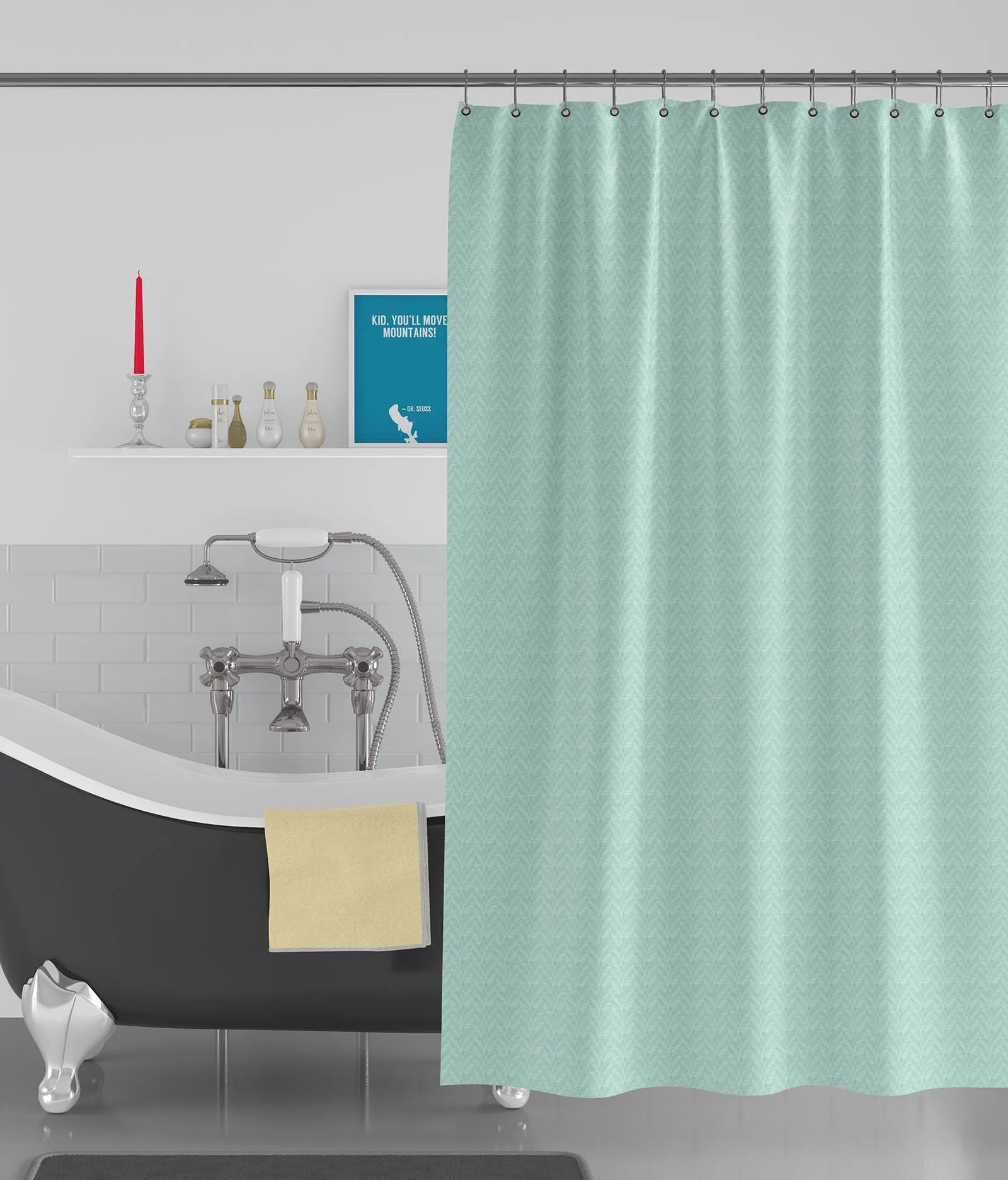 American-Elm Box Textured Light Green Anti Bacterial Water-Repellent Shower Curtain, Bathroom Curtains