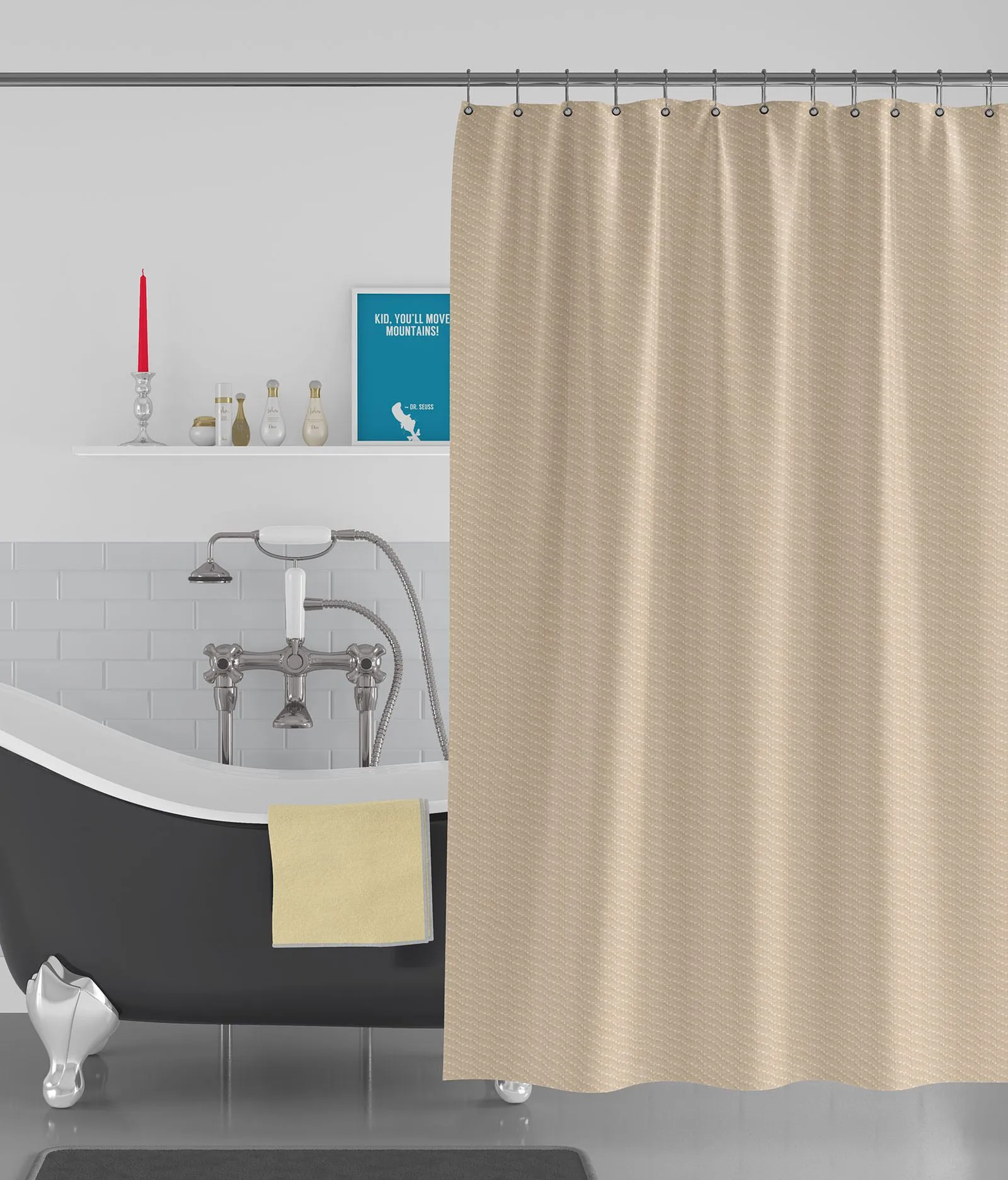 American-Elm Wave Textured Pitch Anti Bacterial Water-Repellent Shower Curtain, Bathroom Curtains