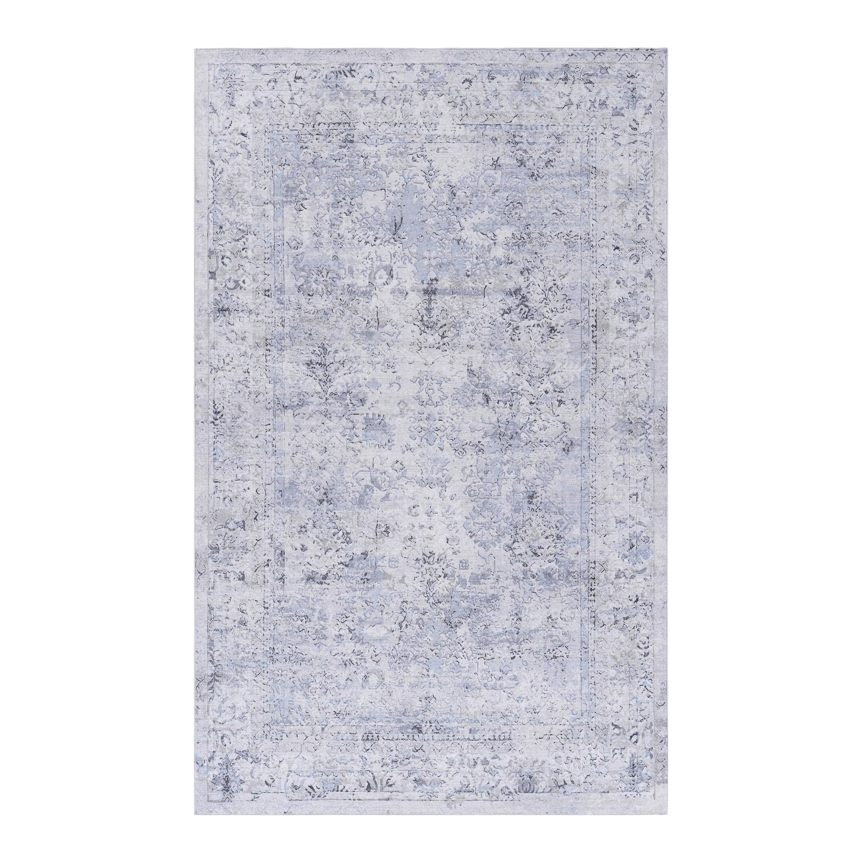 Area Rugs 9x12 Living Room, Machine Washable Area Rugs, Low-Pile, Non-Slip, Non-Shedding, Foldable, Kid&Pet Friendly - Area Rugs for living room, bedroom, kitchen, dining room, (Blue Cream, 9x12)