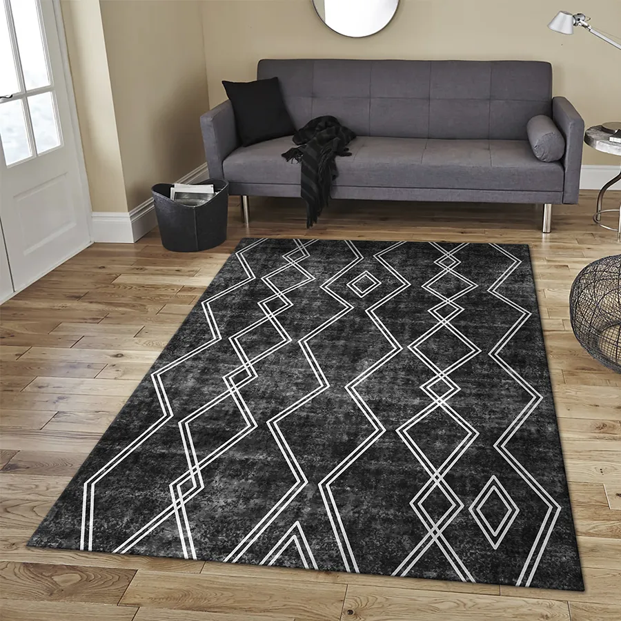 Arlen Boho Black Printed Rug