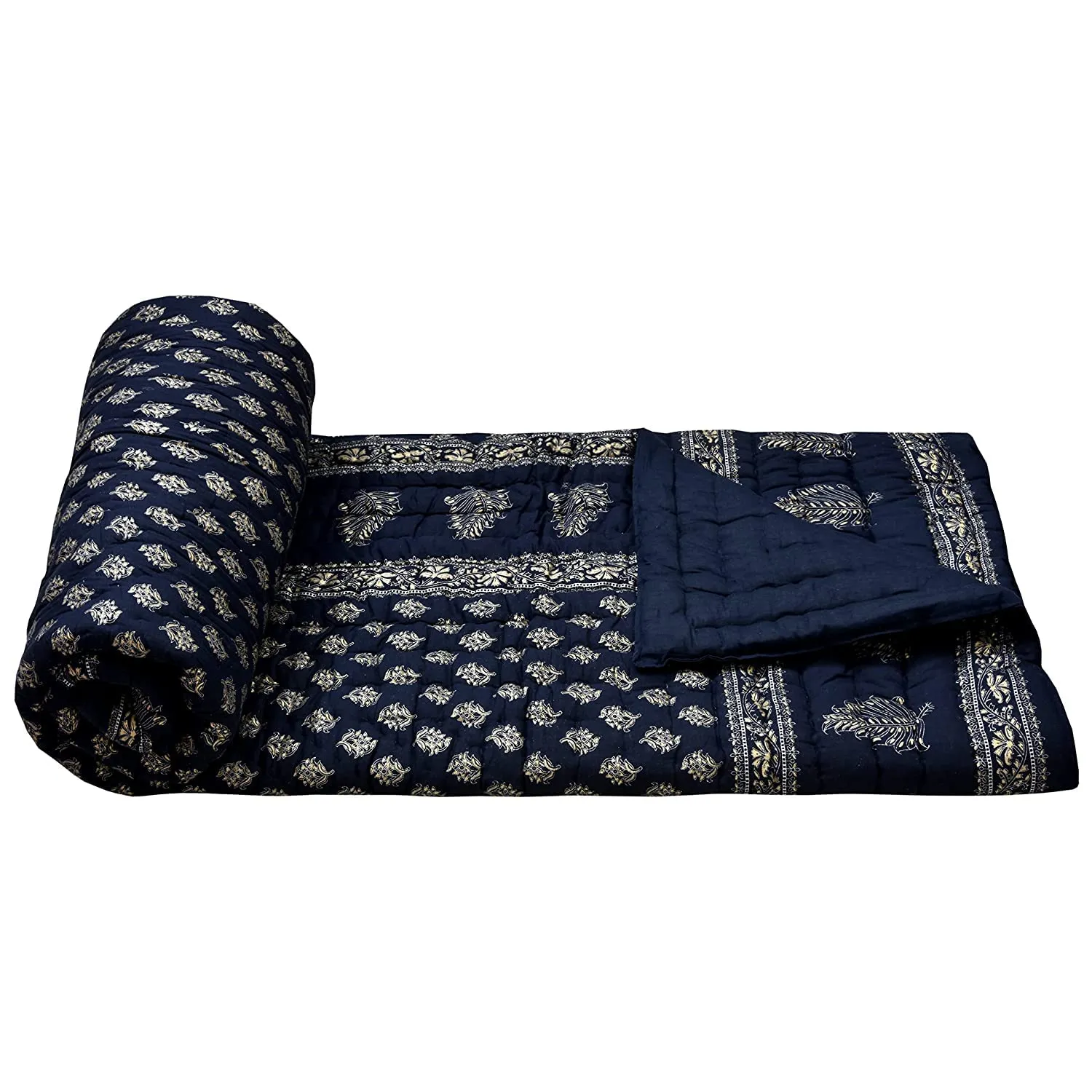 ARTELEXIA World Famous Jaipuri Light Weight Pure Cotton Traditional Rajasthani Print Blue Colour Double Bed Quilt/Razai/Rajai (Blue, Double Bed)