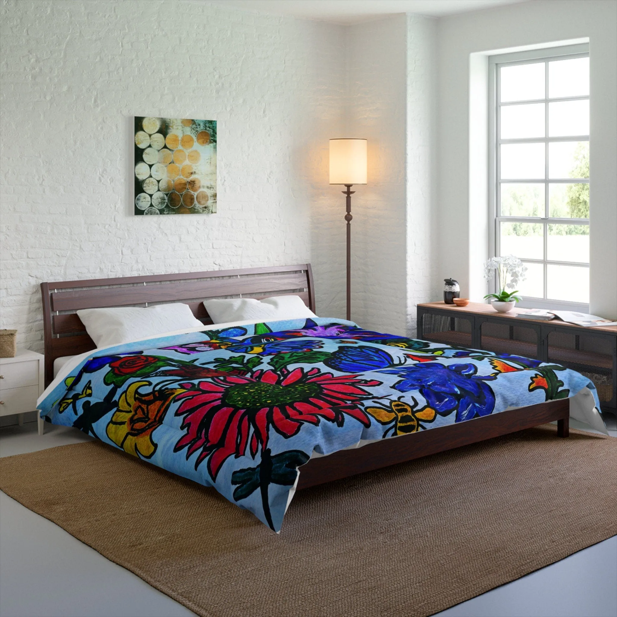 Artisan Spring Floral Artwork Comforter - Handcrafted Luxury Bedding