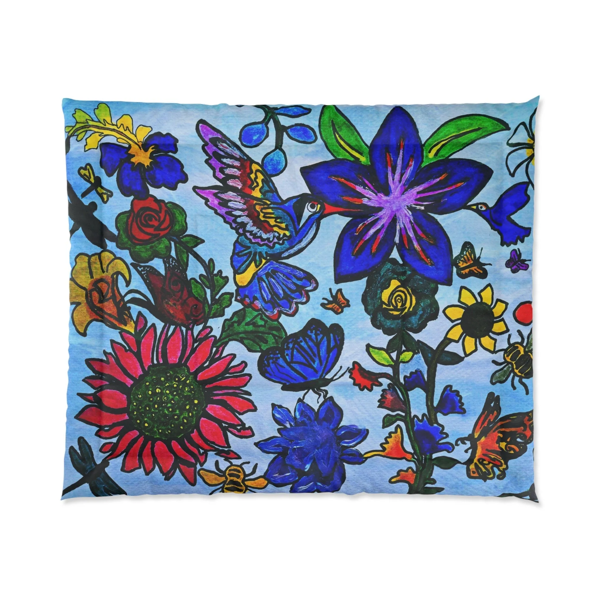 Artisan Spring Floral Artwork Comforter - Handcrafted Luxury Bedding