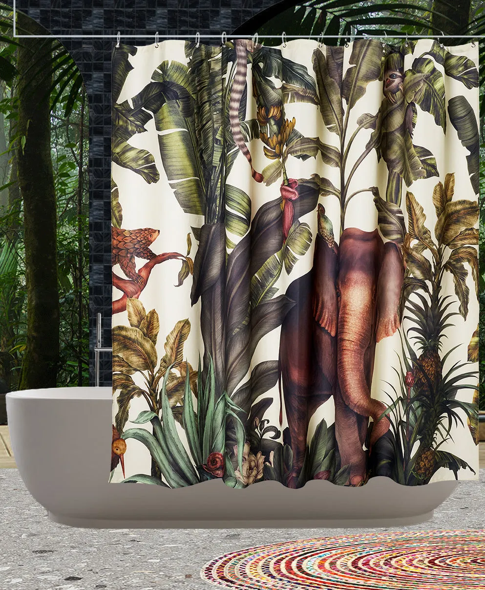 Artist Cotton Shower Curtain "Animal Kingdom" by Karina Eibatova