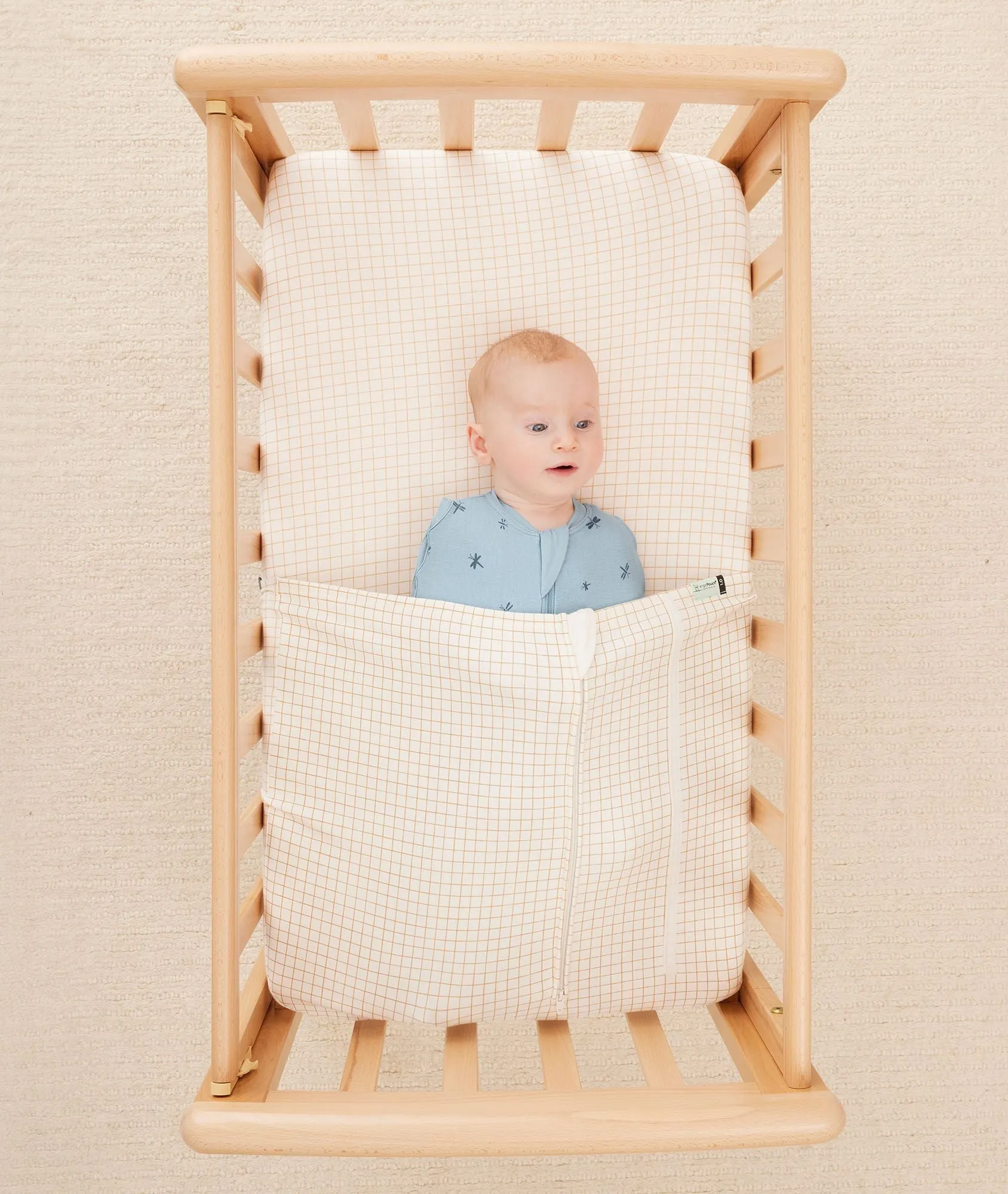 Baby Tuck Sheet Caramel Grid