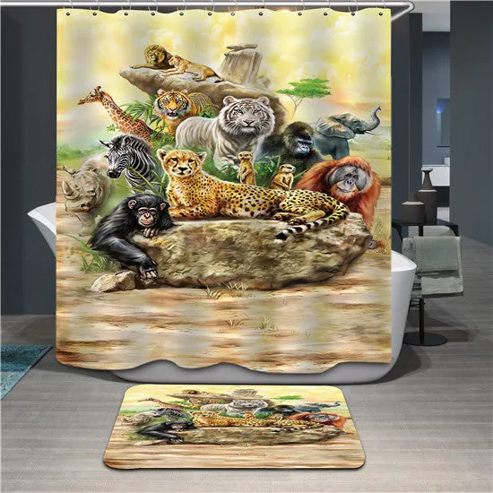 Bathroom Products Polyester Fabric 3D Elephant Printed Shower Curtains Waterproof Washable Curtains 180*180cm,12pcs Hooks