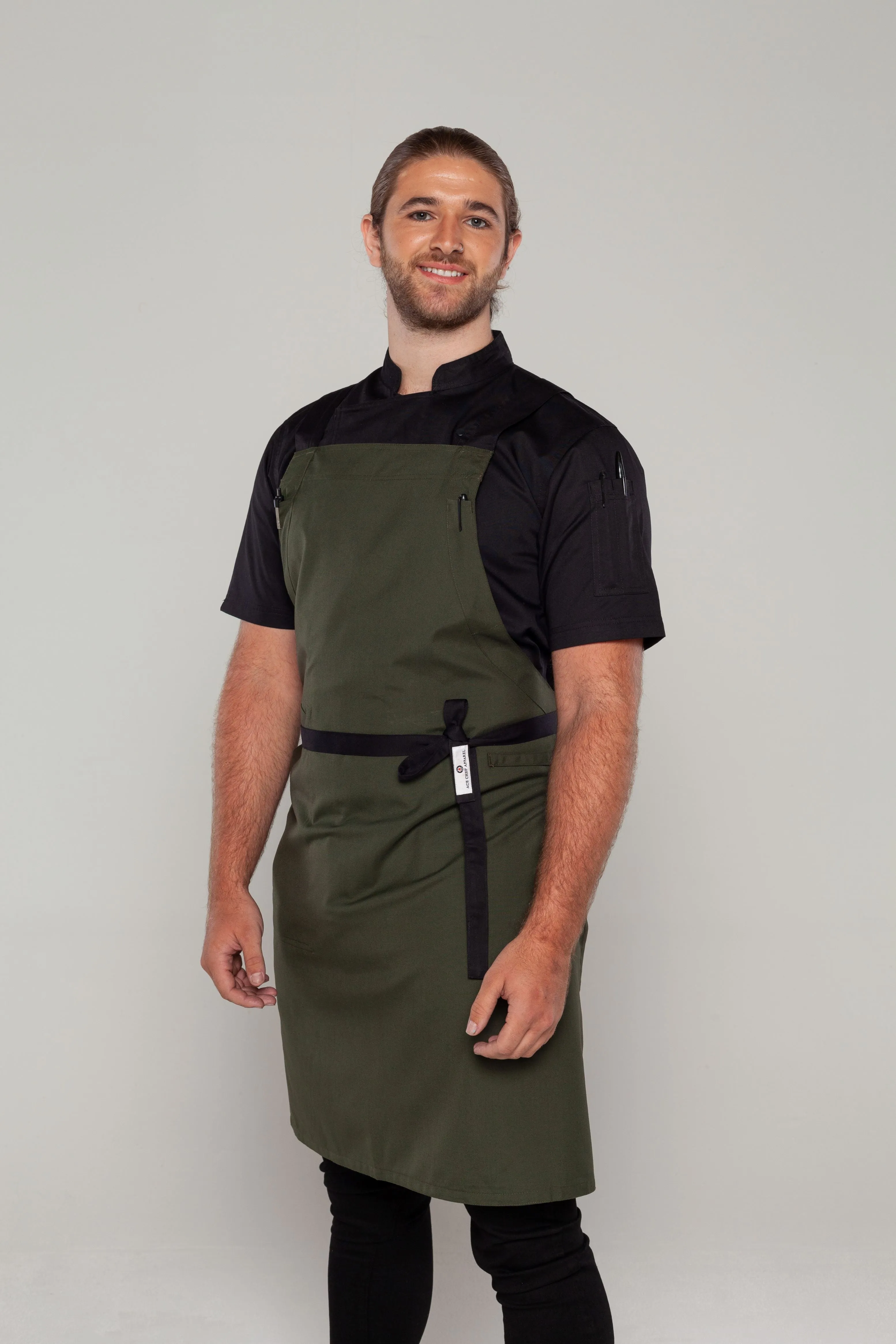 BYRON Crossover Chef apron Dark Green with black straps