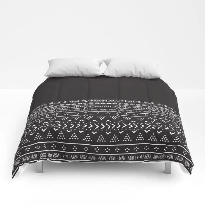 Carbon Black Mudcloth Boho Bespoke Comforters