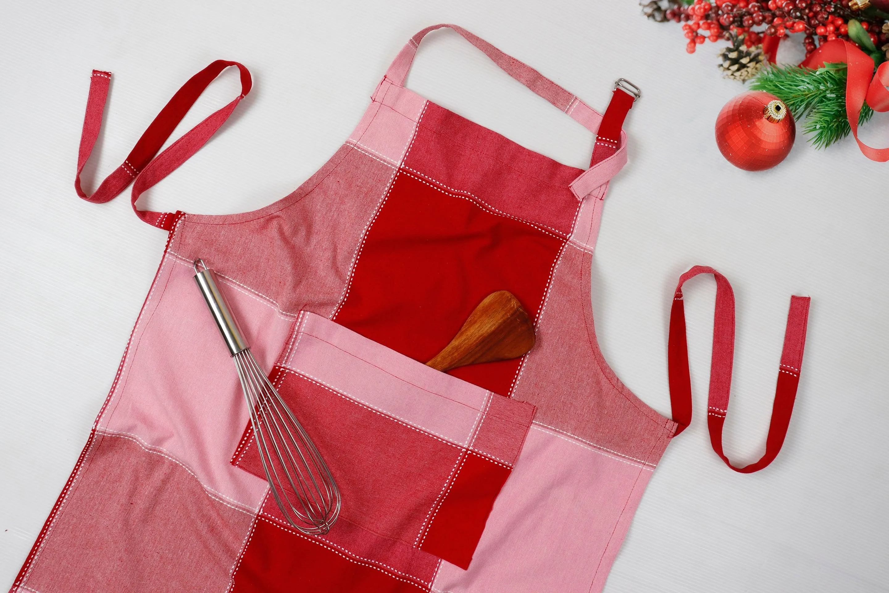 Cotton 4 Way Dobby Red Free Size Apron Pack Of 1