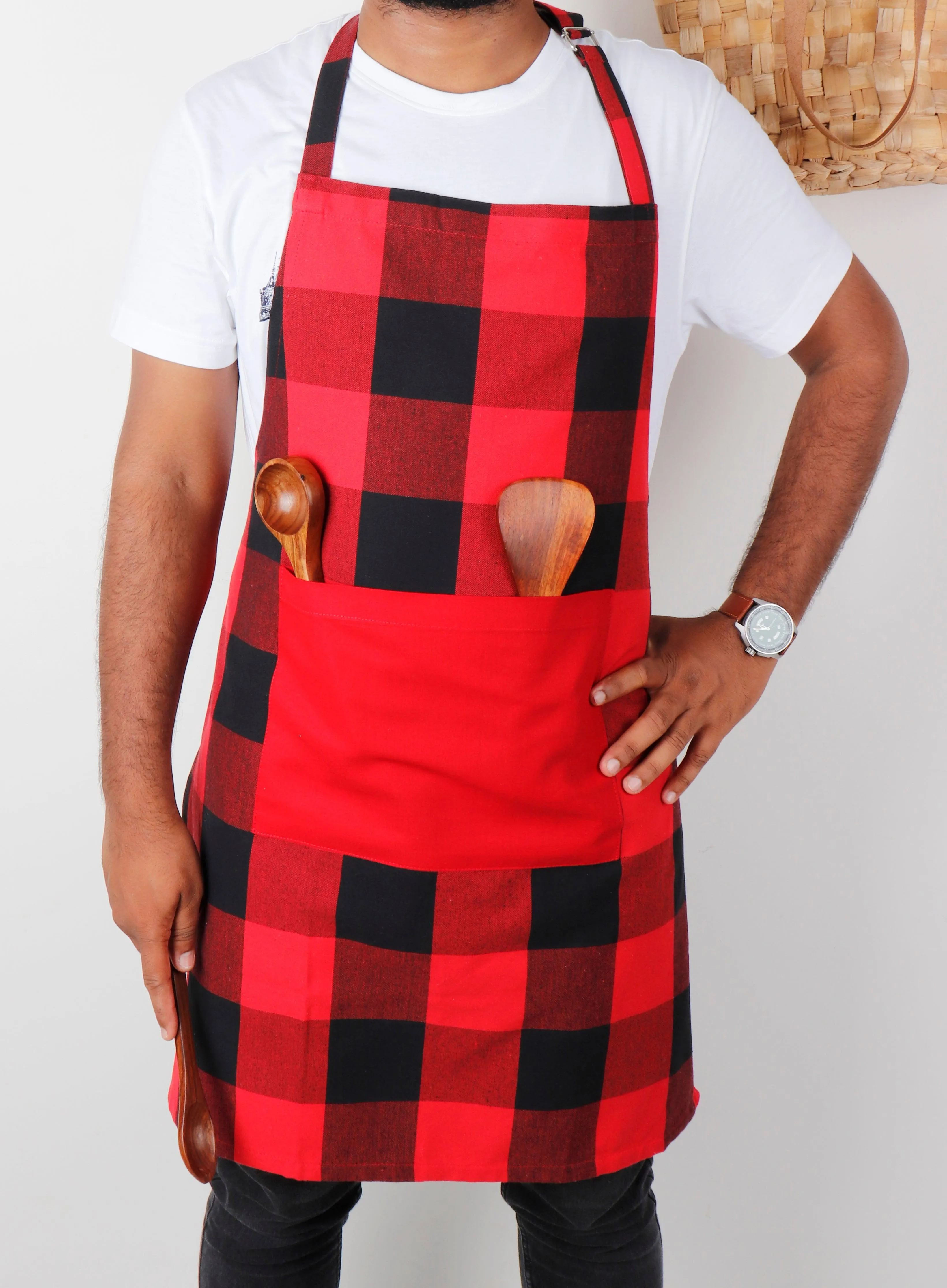 Cotton Big Check Free Size Apron Pack of 1