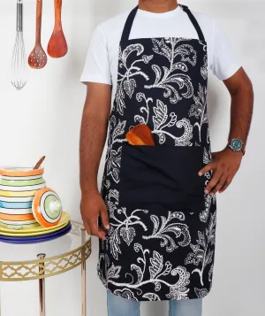 Cotton Black Flower With Solid Pocket Free Size Apron Pack Of 1