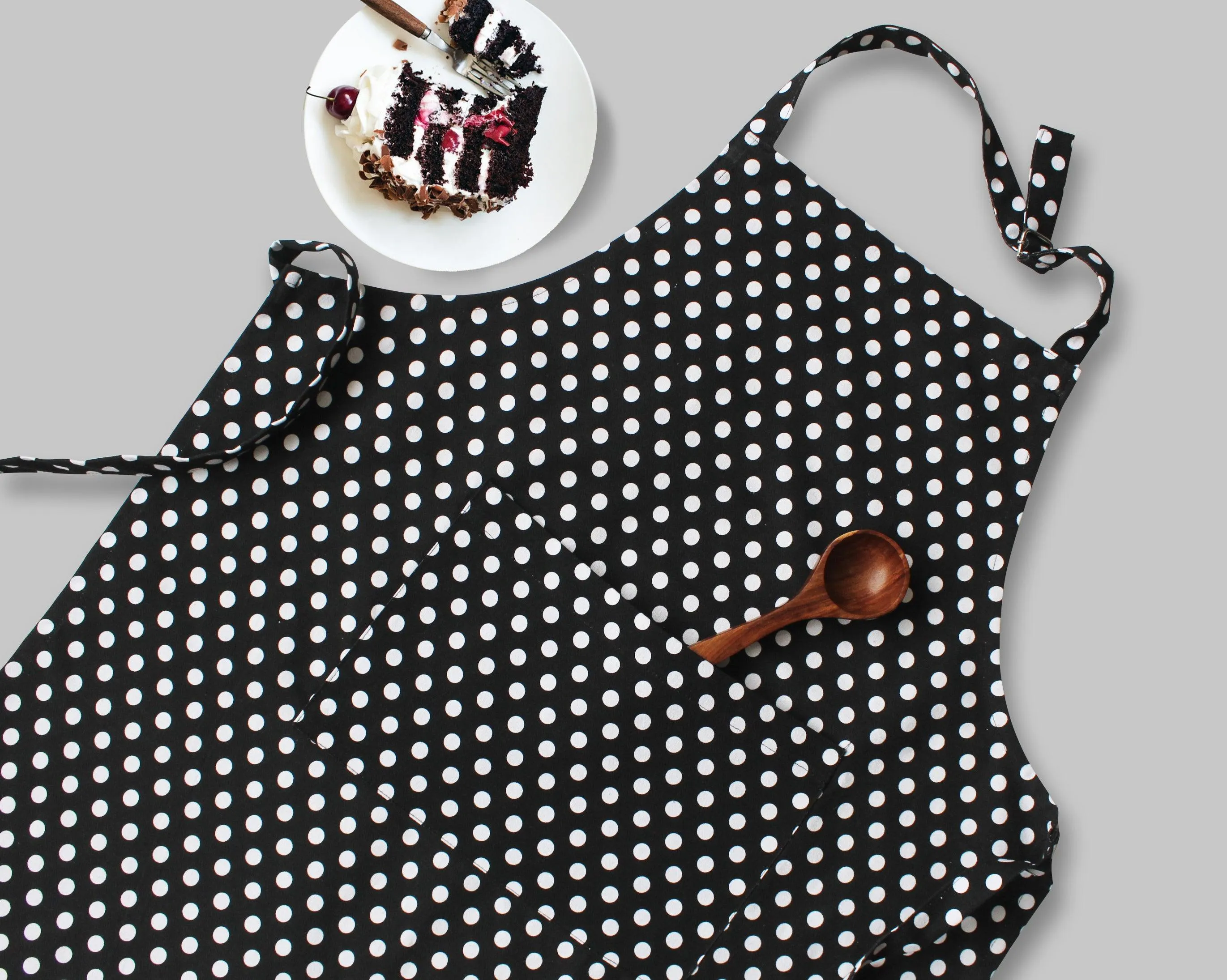 Cotton Black Polka Dot Free Size Apron Pack Of 1