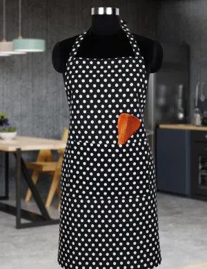 Cotton Black Polka Dot Free Size Apron Pack Of 1