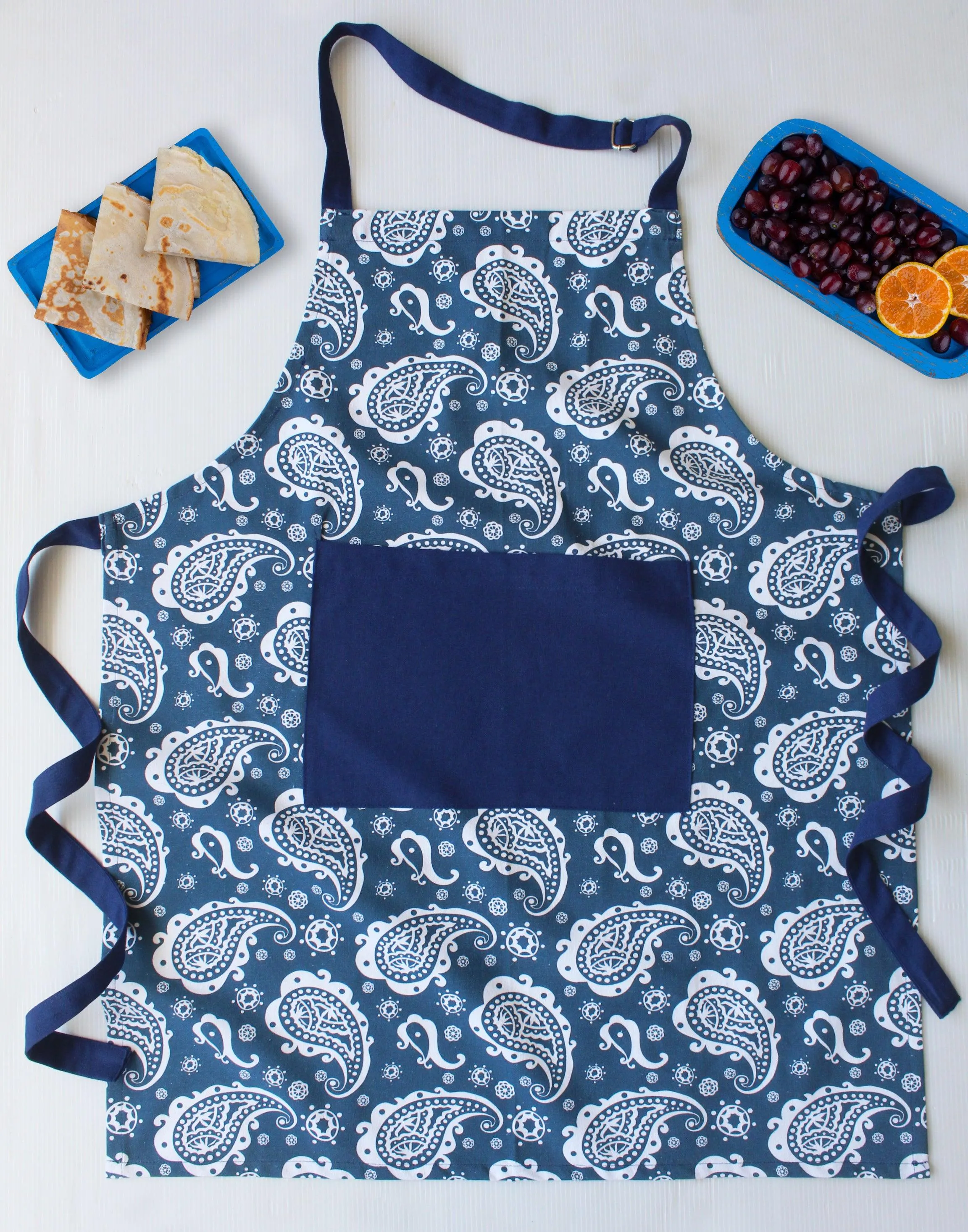 Cotton Blue Paisley Free Size Apron Pack of 1