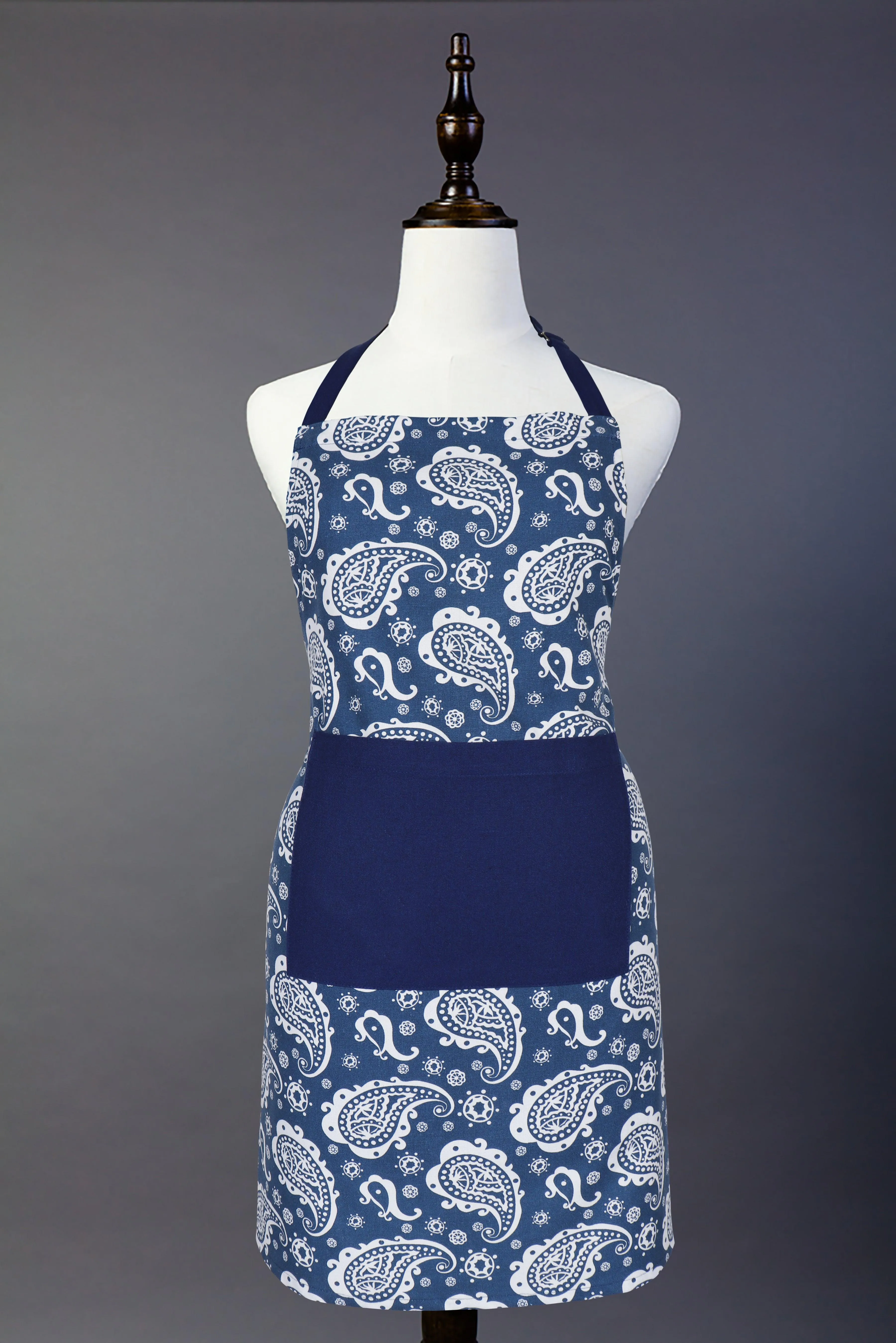 Cotton Blue Paisley Free Size Apron Pack of 1