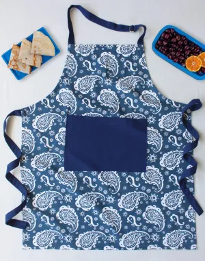 Cotton Blue Paisley Free Size Apron Pack of 1