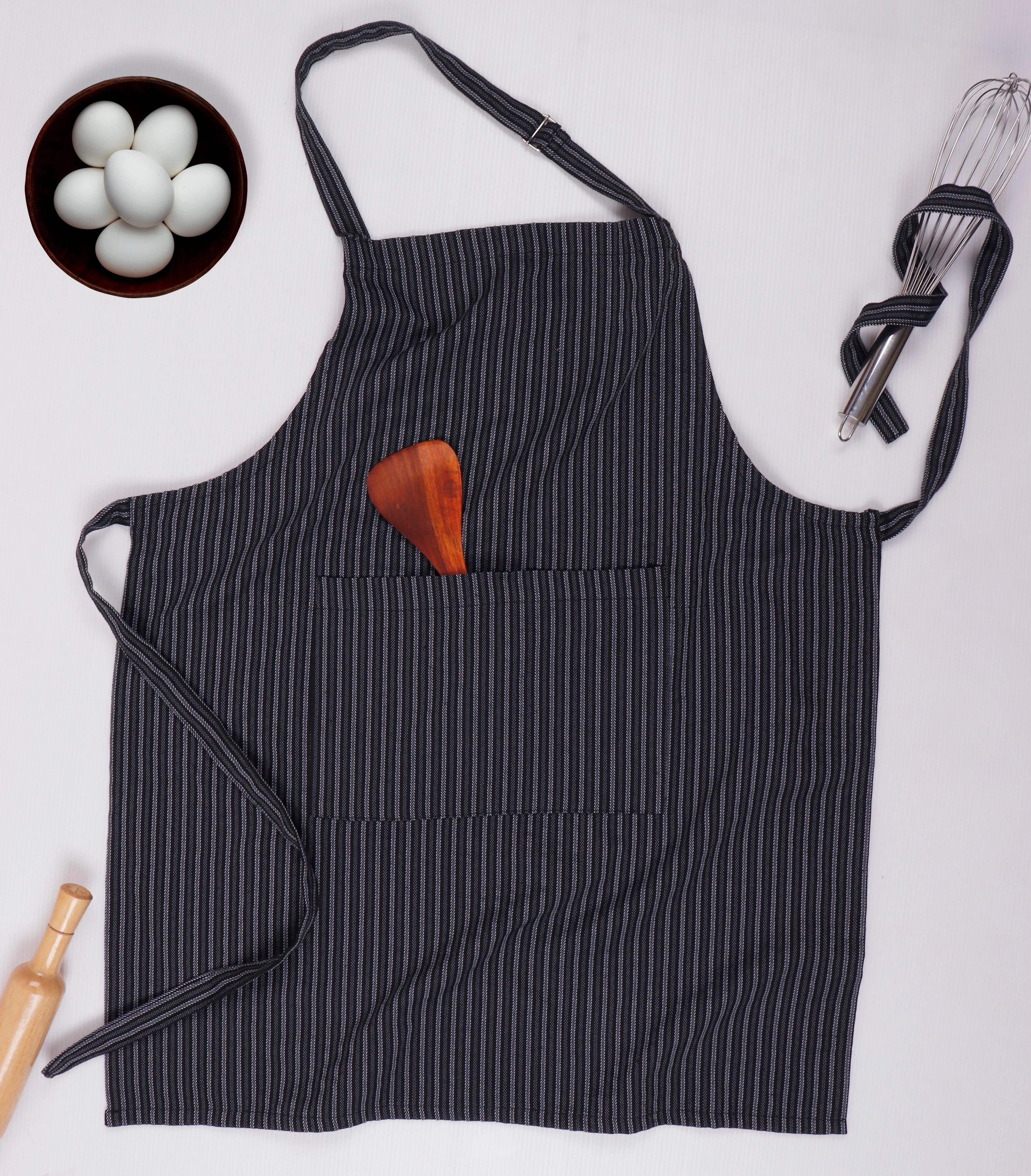 Cotton Designer Stripe Black Free Size Apron Pack Of 1