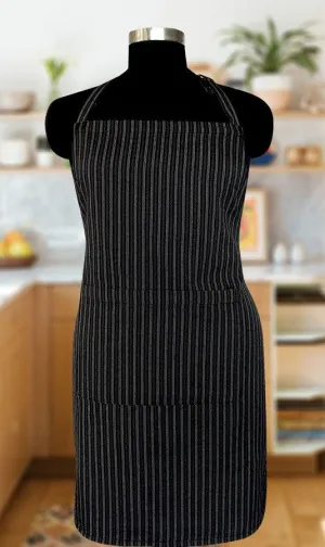 Cotton Designer Stripe Black Free Size Apron Pack Of 1