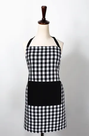 Cotton Gingham Check Black Free Size Apron Pack of 1