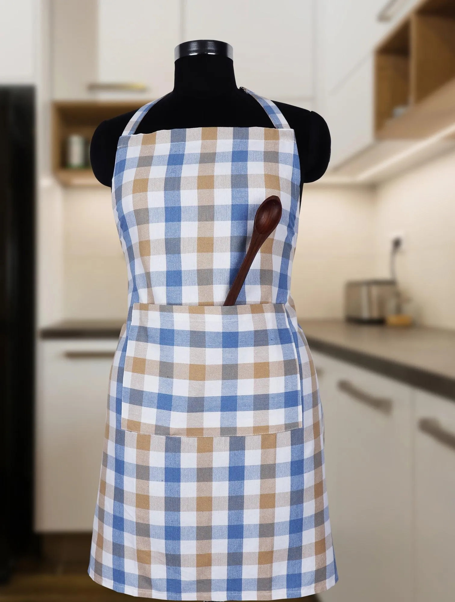 Cotton Lanfranki Blue Check Free Size Apron Pack Of 1