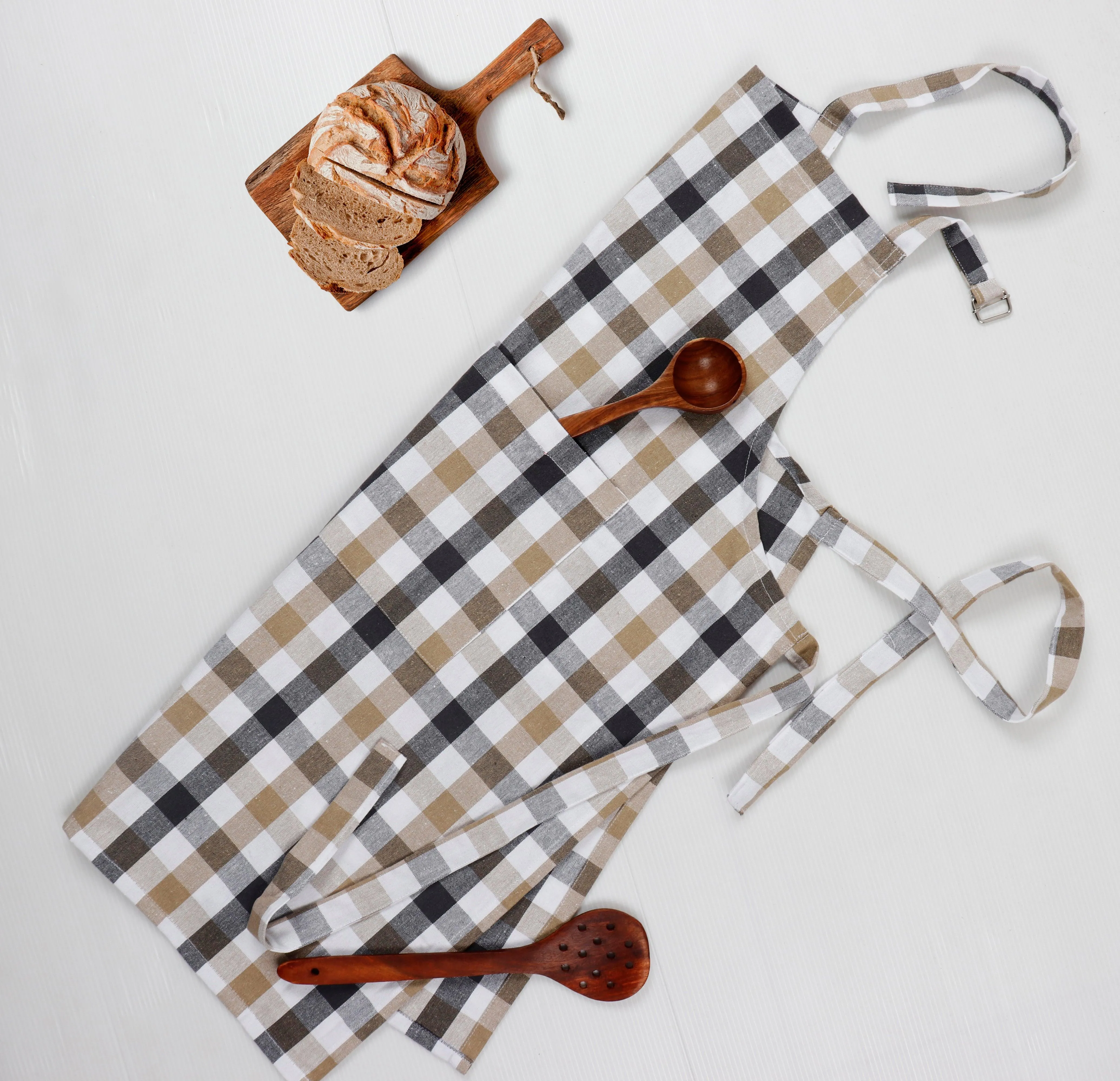 Cotton Lanfranki Grey Check Free Size Apron Pack Of 1